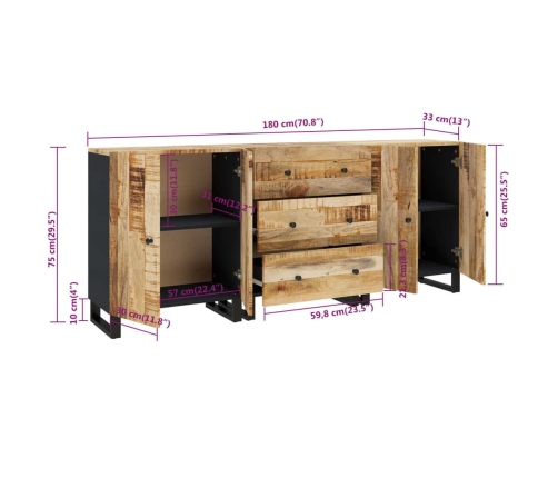 Aparador de 3 piezas de madera de mango rugosa