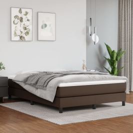 Estructura de cama sin colchón cuero sintético marrón 140x200cm