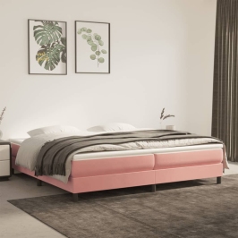 Estructura cama sin colchón terciopelo rosa 200x200 cm