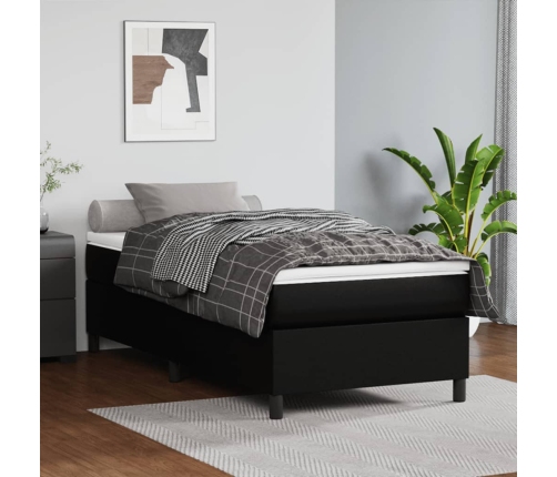 Estructura de cama cuero sintético negro 90x190 cm