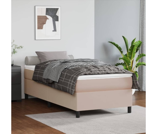 Estructura cama sin colchón cuero sintético capuchino 90x200 cm