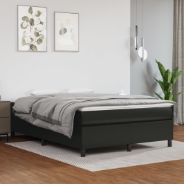Estructura de cama sin colchón cuero sintético negro 140x190 cm