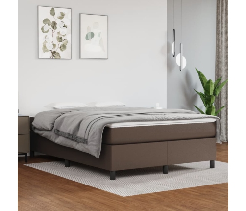 Estructura de cama de cuero sintético marrón 140x190 cm