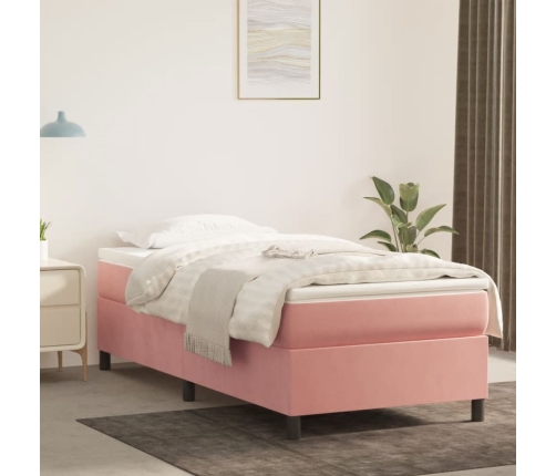 Estructura de cama de terciopelo rosa 90x190 cm