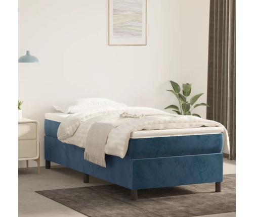 Estructura de cama sin colchón terciopelo azul oscuro 90x200 cm