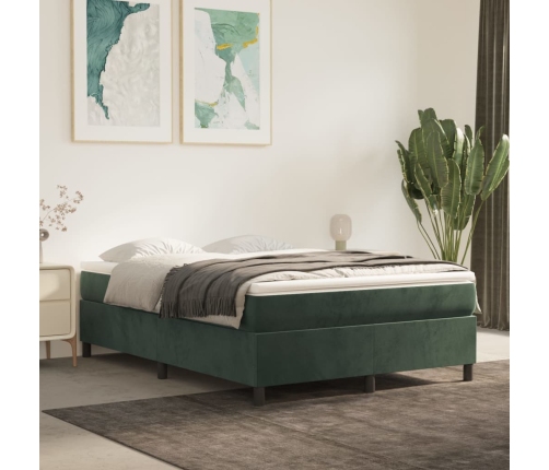 Estructura cama sin colchón terciopelo verde oscuro 140x190 cm