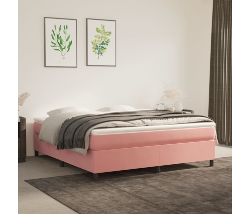 Estructura de cama de terciopelo rosa 160x200 cm