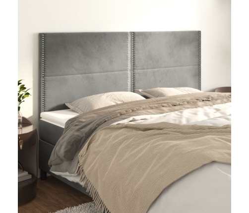 vidaXL Cabeceros 4 unidades de terciopelo gris claro 100x5x78/88 cm