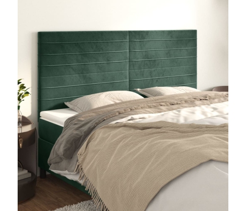 vidaXL Cabeceros 4 unidades de terciopelo verde oscuro 100x5x78/88 cm