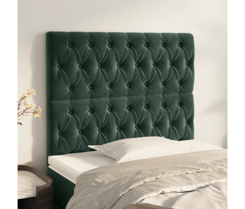 Cabeceros 2 unidades de terciopelo verde oscuro 100x7x78/88 cm