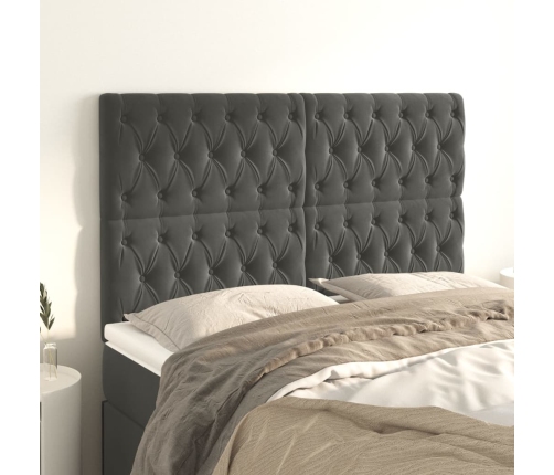 vidaXL Cabeceros 4 unidades de terciopelo gris oscuro 80x7x78/88 cm