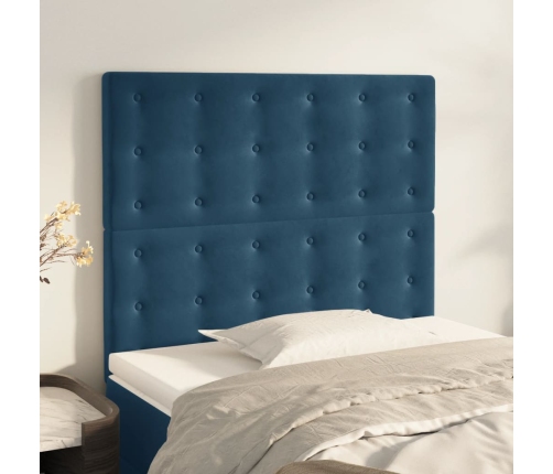 vidaXL Cabeceros 2 unidades de terciopelo azul oscuro 90x5x78/88 cm