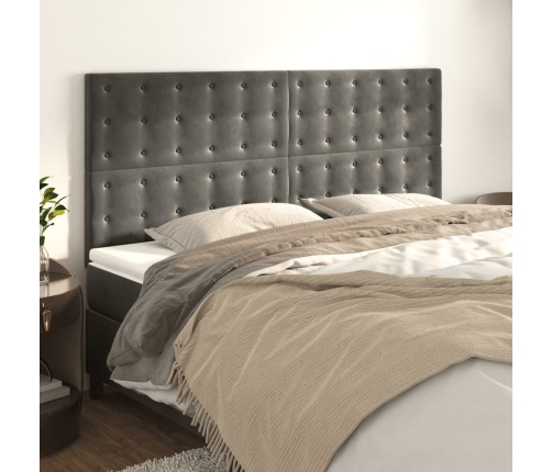 vidaXL Cabeceros 4 unidades de terciopelo gris oscuro 90x5x78/88 cm