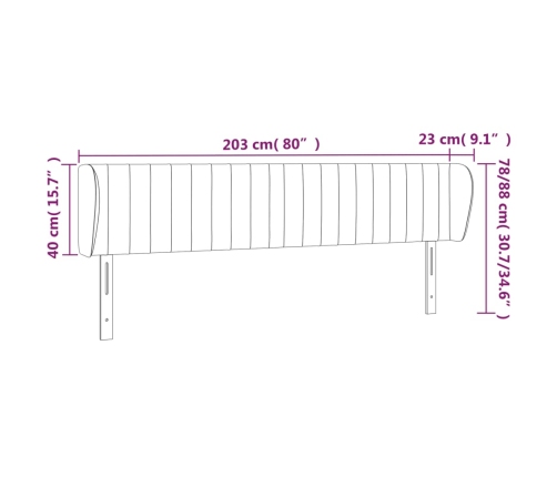 Cabecero de tela gris claro 203x23x78/88 cm