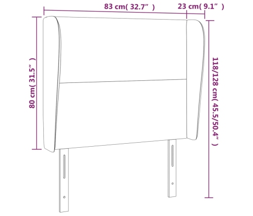 Cabecero con orejas de tela gris claro 83x23x118/128 cm