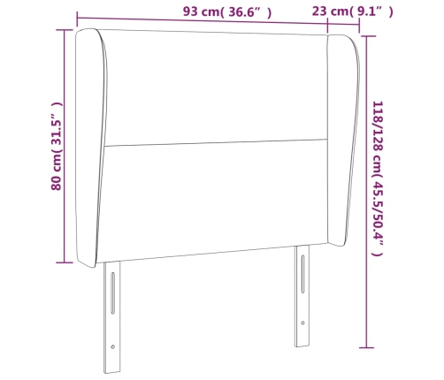 Cabecero con orejas de tela negro 93x23x118/128 cm