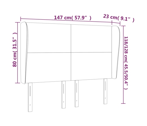 Cabecero con orejas de terciopelo rosa 147x23x118/128 cm