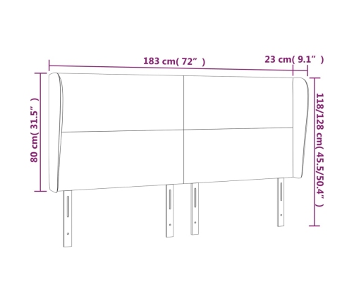 vidaXL Cabecero con orejas de terciopelo gris claro 183x23x118/128 cm