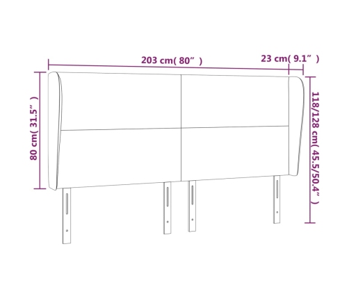 Cabecero con orejas cuero sintético blanco 203x23x118/128 cm