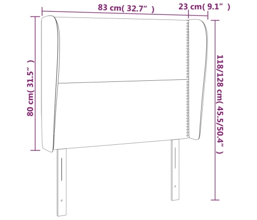 Cabecero con orejas de tela negro 83x23x118/128 cm