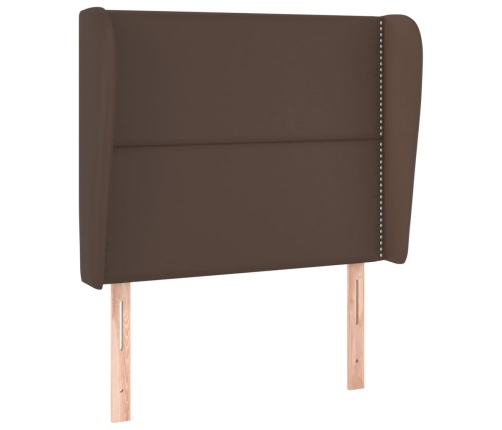 Cabecero con orejas de cuero sintético marrón 93x23x118/128 cm