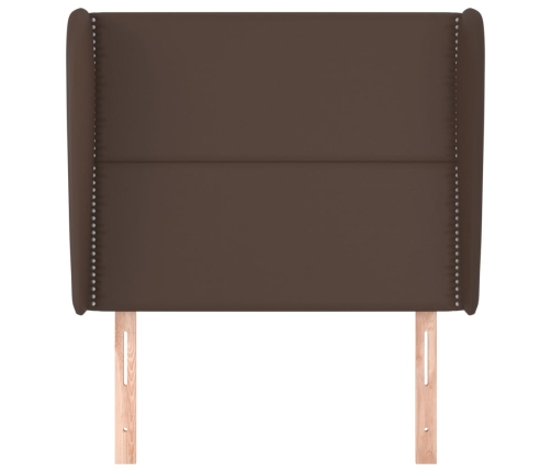 Cabecero con orejas de cuero sintético marrón 93x23x118/128 cm