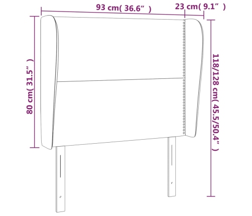 Cabecero con orejas de cuero sintético marrón 93x23x118/128 cm
