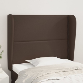 Cabecero con orejas de cuero sintético marrón 93x23x118/128 cm