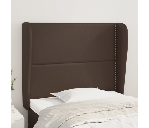 Cabecero con orejas de cuero sintético marrón 93x23x118/128 cm