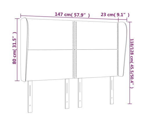 Cabecero con orejas de cuero sintético blanco 147x23x118/128 cm