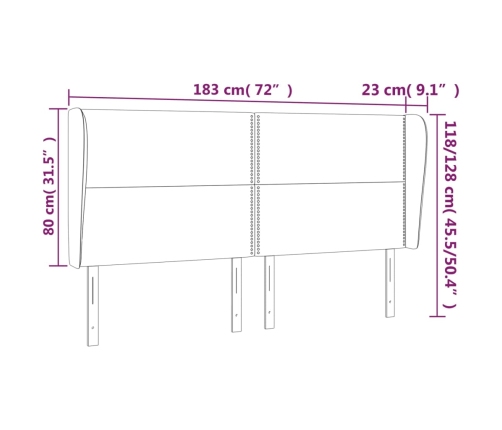 vidaXL Cabecero con orejas cuero sintético blanco 183x23x118/128cm