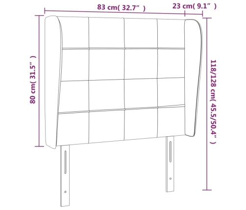 Cabecero con orejas de tela negro 83x23x118/128 cm