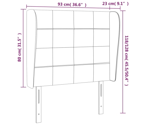 Cabecero con orejas de tela negro 93x23x118/128 cm