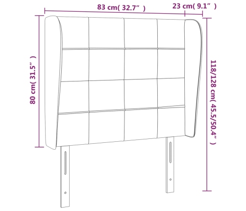 Cabecero con orejas de terciopelo rosa 83x23x118/128 cm