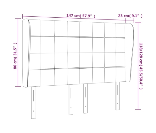 Cabecero con orejas de terciopelo rosa 147x23x118/128 cm