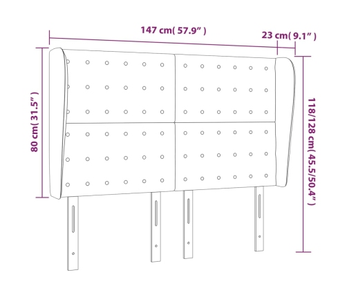 Cabecero con orejas de cuero sintético gris 147x23x118/128cm