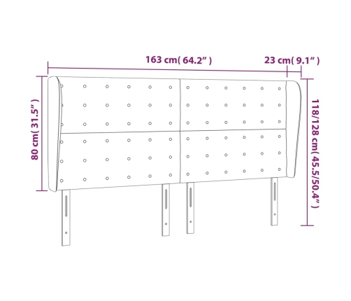 Cabecero con orejas de cuero sintético blanco 163x23x118/128 cm