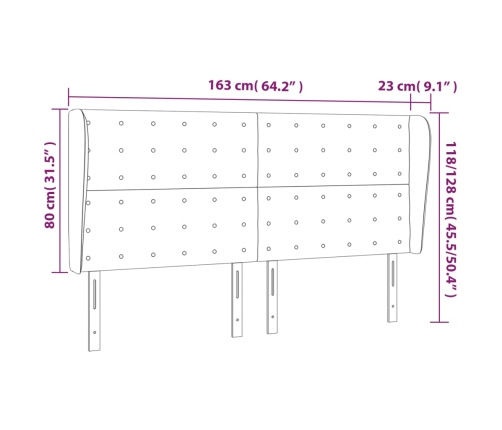 Cabecero con orejas cuero sintético gris 163x23x118/128cm