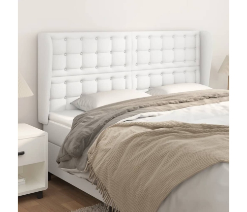 Cabecero con orejas cuero sintético blanco 183x23x118/128cm
