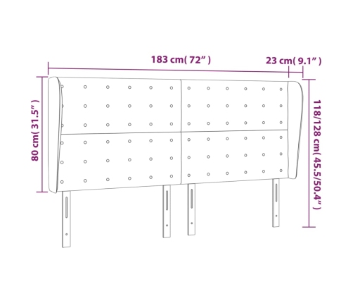 Cabecero con orejas cuero sintético gris 183x23x118/128cm