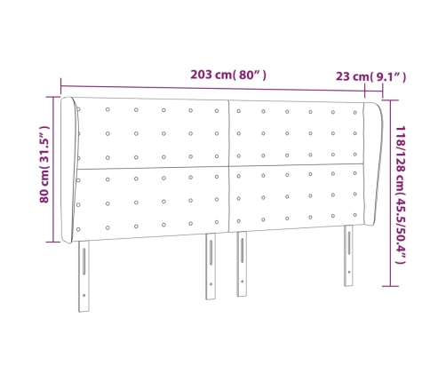 Cabecero con orejas cuero sintético gris 203x23x118/128 cm