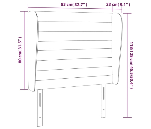 Cabecero con orejas de tela azul 83x23x118/128 cm