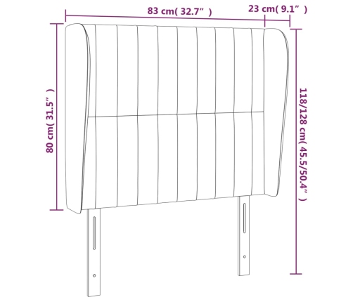 Cabecero con orejas de tela gris claro 83x23x118/128 cm