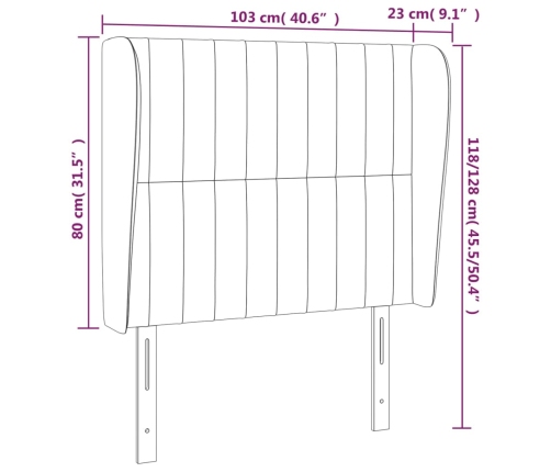 Cabecero con orejas de tela gris claro 103x23x118/128 cm