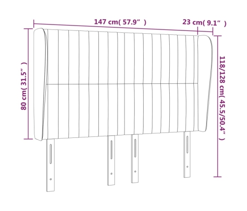 vidaXL Cabecero con orejas de tela gris claro 147x23x118/128 cm