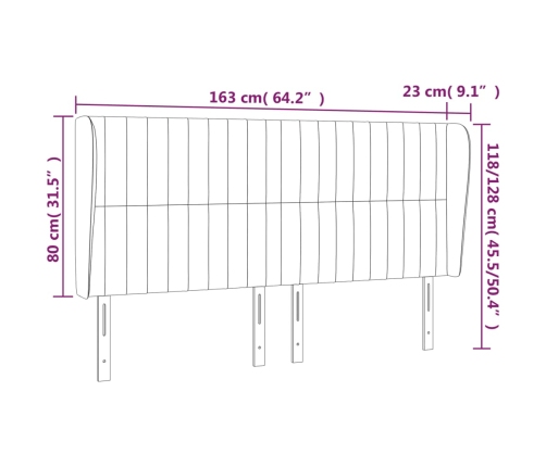 vidaXL Cabecero con orejas de tela gris claro 163x23x118/128 cm