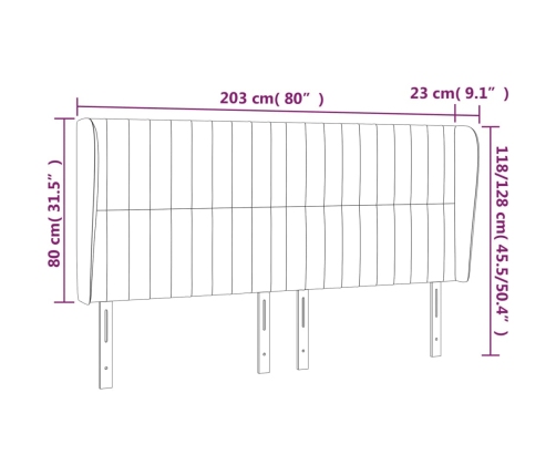 vidaXL Cabecero con orejas de tela gris claro 203x23x118/128 cm