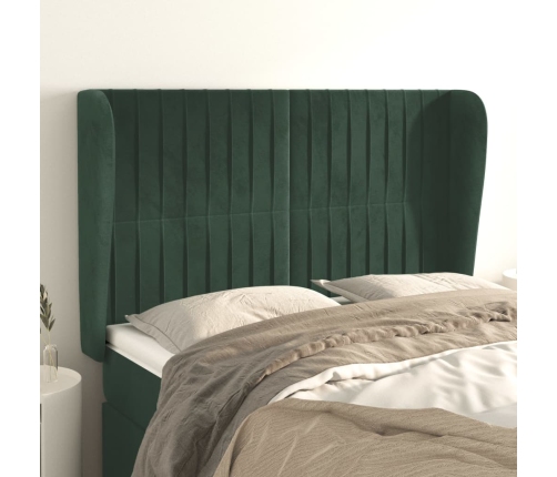 Cabecero con orejas de terciopelo verde oscuro 147x23x118/128cm