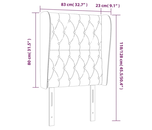 Cabecero con orejas de tela gris claro 83x23x118/128 cm