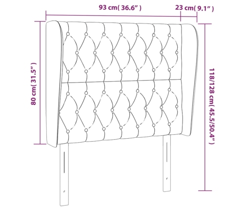 Cabecero con orejas de tela negro 93x23x118/128 cm